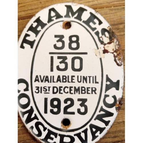 66 - Rare enamel berth sign for the River Thames 'Thames Conservancy' see photos