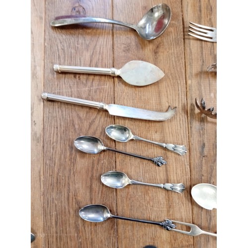 67 - Roman silver sugar spoon & selection of white metal cutlery