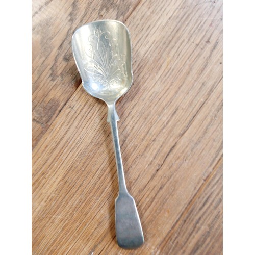 67 - Roman silver sugar spoon & selection of white metal cutlery