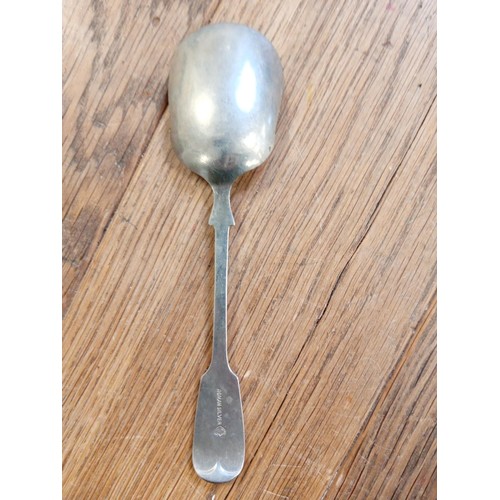 67 - Roman silver sugar spoon & selection of white metal cutlery