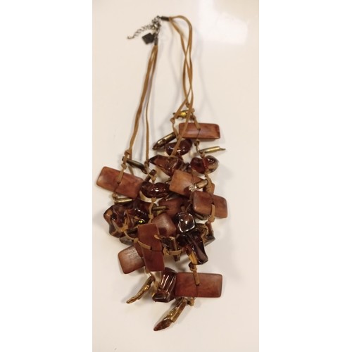 80 - Wood, leather & resin costume necklace