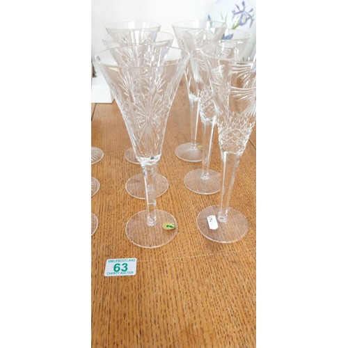 63 - 6x Waterford crystal white wine/champagne glasses & 6x crystal red wine glasses