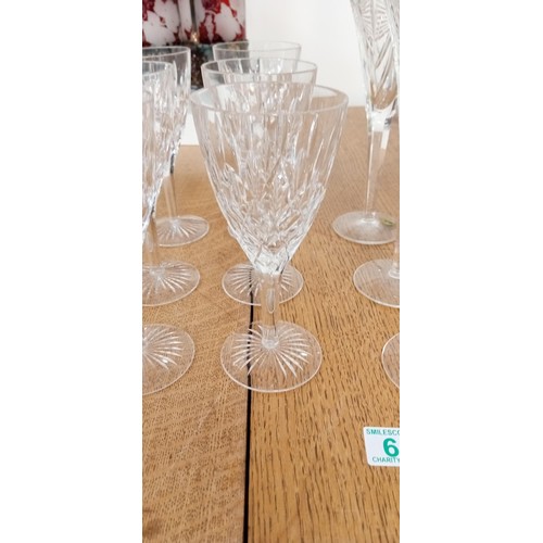 63 - 6x Waterford crystal white wine/champagne glasses & 6x crystal red wine glasses