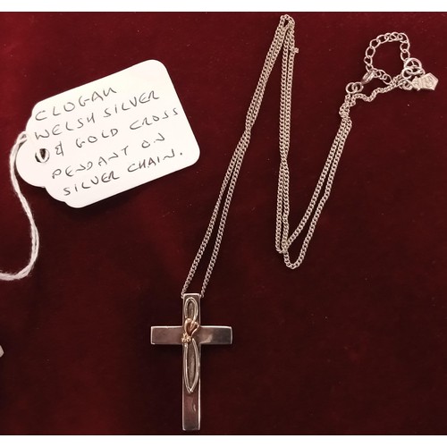 79 - Clogau Welsh silver & gold cross pendant on silver chain