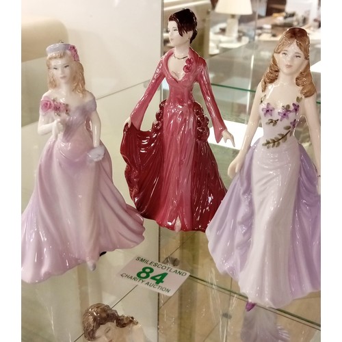 84 - 3x Coalport small figurines Debutants Emily, Caroline & Jackie