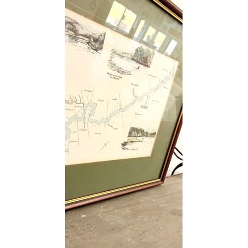 189 - Framed fisherman's map of Salmon pools on River Spey