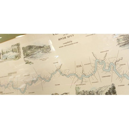 189 - Framed fisherman's map of Salmon pools on River Spey