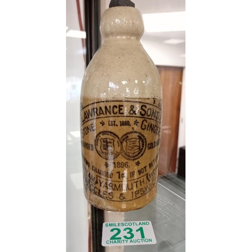 231 - Lawrance & Sons stone ginger bottle awarded gold medal