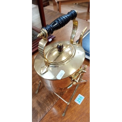 255 - Rare late 19th C brass spirit kettle with original stand