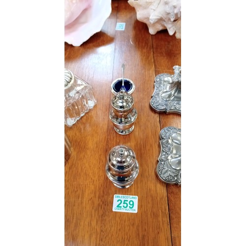 259 - Selection of silver plated ware inc. pair of excellent candle sticks