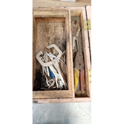 64 - Wooden toolbox and tools