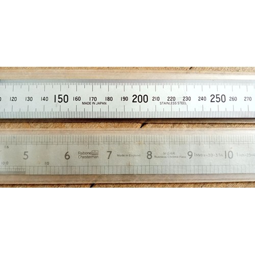 43 - Selection of stainless steel rulers made in Japan and Rabone Chesterman made in England rule