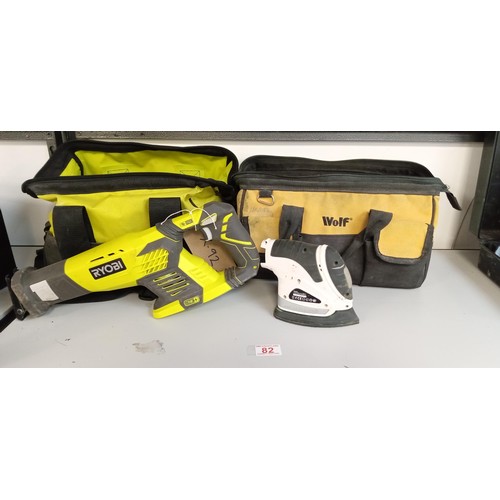 82 - Ryobi wrecking saw with batteries and charger plus mouse sander with pads