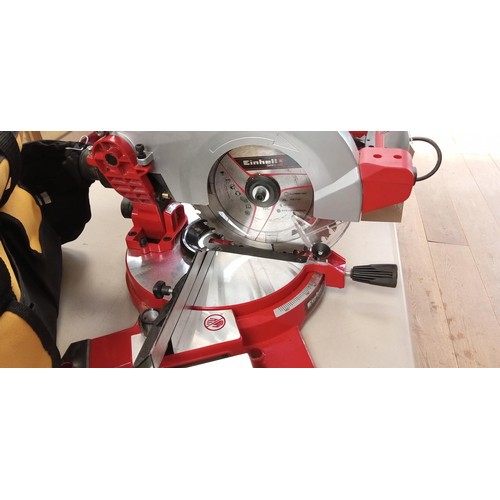 196 - Einhell chop saw TE-NS18/210LI as new plus charger 5 x batteries and multi tool