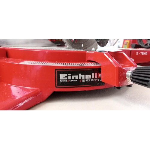 196 - Einhell chop saw TE-NS18/210LI as new plus charger 5 x batteries and multi tool