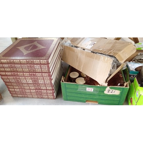 212 - box of denby ware, classic LP's and new table legs