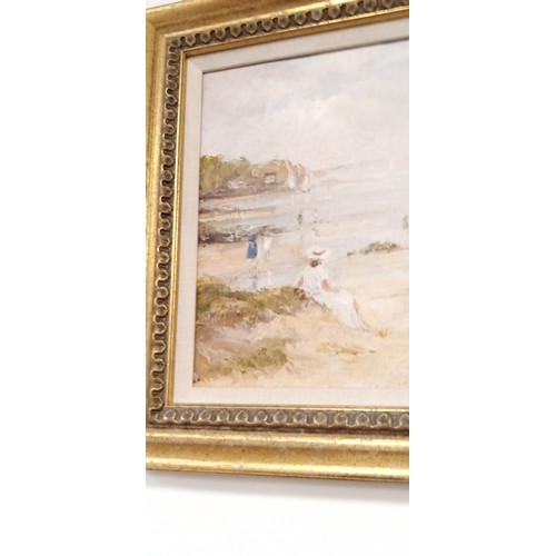 62 - Original oil painting Day by the Sea by John Ross  46x35cm approx.