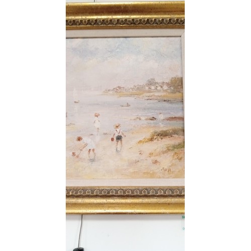 62 - Original oil painting Day by the Sea by John Ross  46x35cm approx.