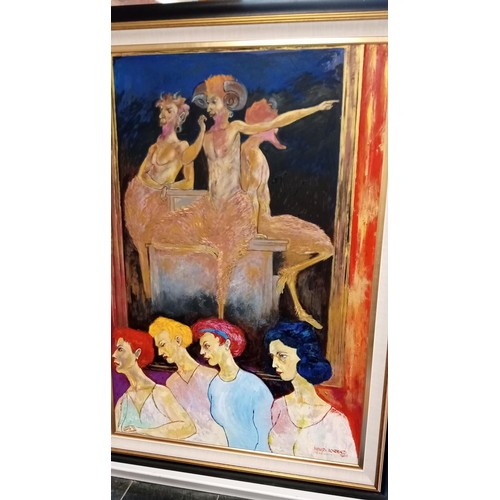 93 - Original framed & signed artwork from 2005 by Henri Lorenzi 3 Fauns After The Viewing 183x135cm appr... 