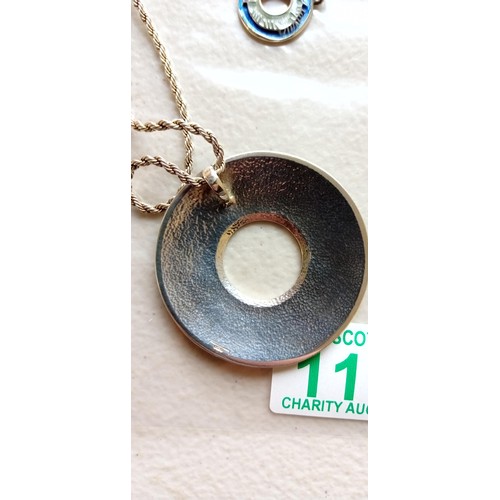 113 - Sheila Fleet sterling silver and enamel pendant on chain with matching earrings