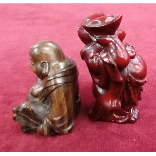 120 - 2x Buddha netsuke (button fastener) signed & buddha resin figurine