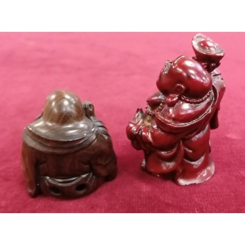 120 - 2x Buddha netsuke (button fastener) signed & buddha resin figurine