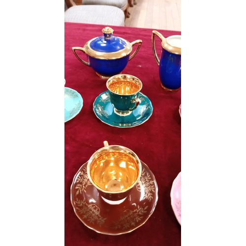 132 - Czechoslovakian RGK Harlequin tea set with gold inlay