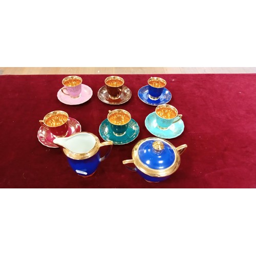 132 - Czechoslovakian RGK Harlequin tea set with gold inlay