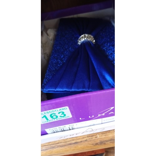 163 - Lunar handbag, shoes and fascinator in blue, shoes are size 6