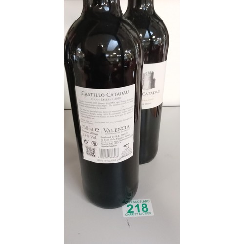 218 - 2x Bottles of Castillo Catadau 2010 Spanish Wine