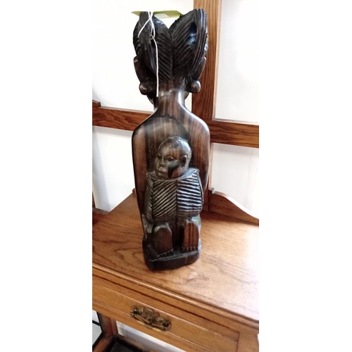 226 - African hardwood statue of mother and baby