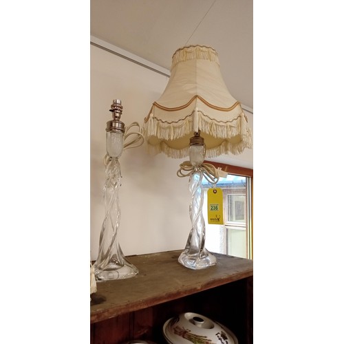 236 - Pair of turned glass lamps with shades