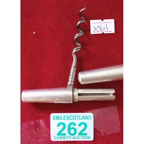 262 - Silver hallmarked travelling cork screw