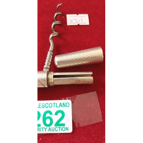 262 - Silver hallmarked travelling cork screw