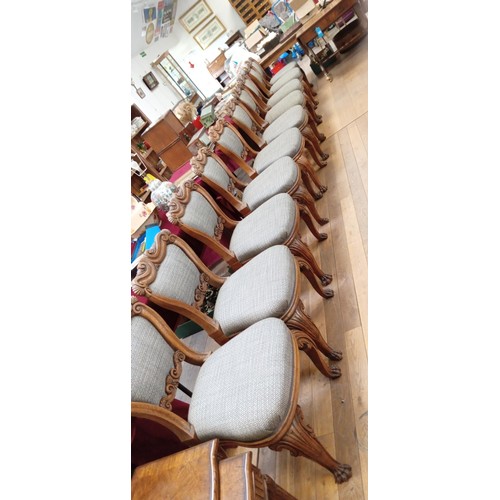 316 - Set of 10 vintage dining chairs solid oak with lion claw feet on front legs and hoofed back legs (1 ... 