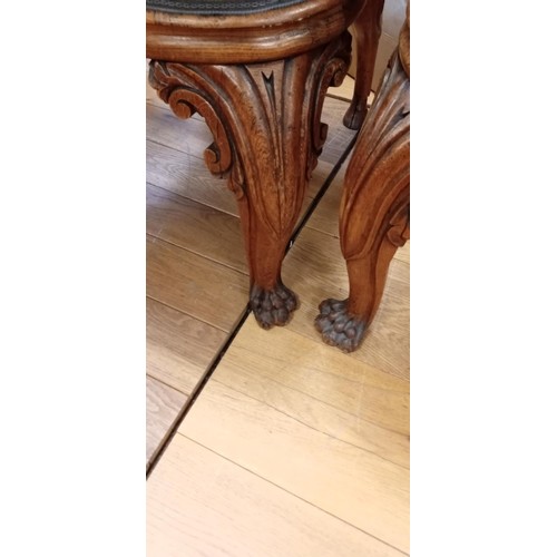 316 - Set of 10 vintage dining chairs solid oak with lion claw feet on front legs and hoofed back legs (1 ... 