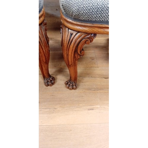 316 - Set of 10 vintage dining chairs solid oak with lion claw feet on front legs and hoofed back legs (1 ... 