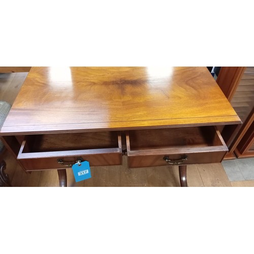 317 - Writing table with drop leaf sides and 2 drawers