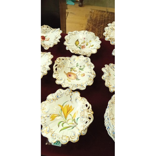 327 - Vintage porcelain dishes with gold leaf and flower patterns very unusual and rare