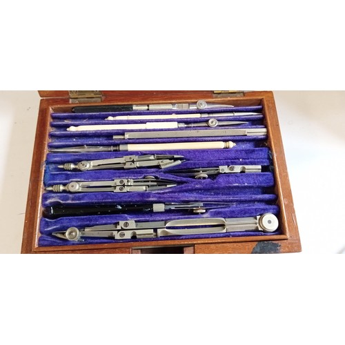 56A - Vintage W H Harling mathematical instrument set in original box manufacturer 47 Finsbury Pavement Lo... 