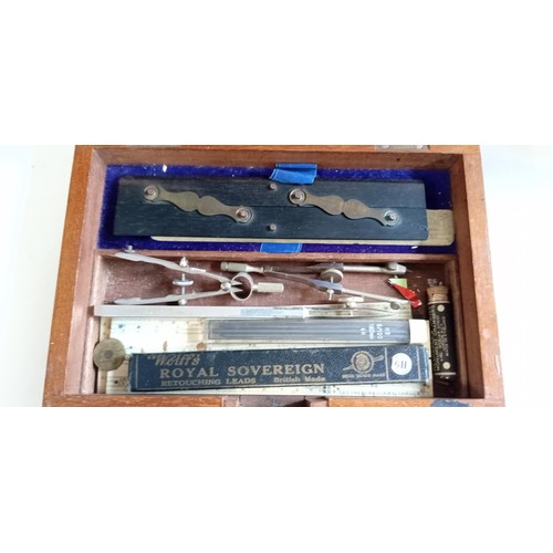 56A - Vintage W H Harling mathematical instrument set in original box manufacturer 47 Finsbury Pavement Lo... 