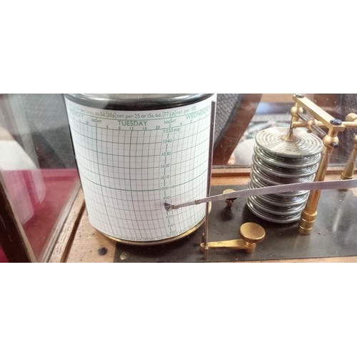 343 - Glazed oak case barograph with drawer