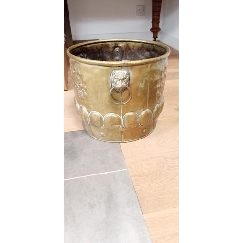 92D - Antique brass decorative jardinière/ log bucket