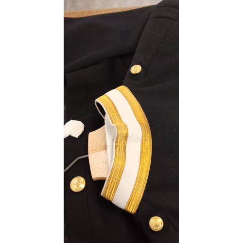 311A - Vintage Royal Navy tails jacket with double gold striped collar and buttons