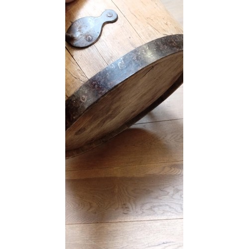 367 - Solid oak bushel with iron handles