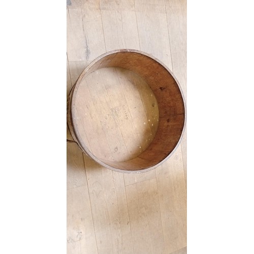 368 - Solid oak bushel with iron handles