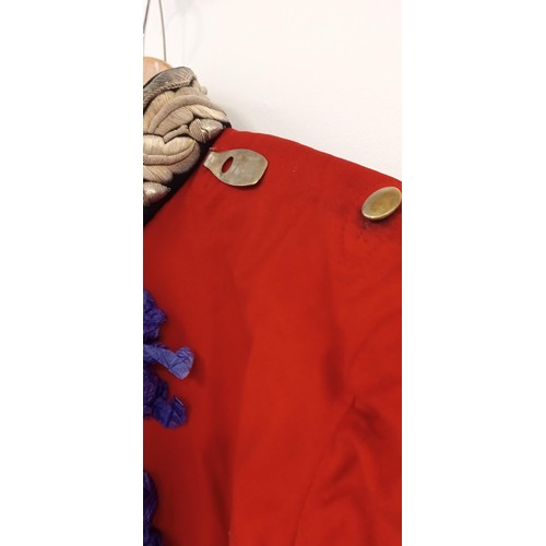 370 - Military Royal Naval uniform case with trousers, coat, sash, spurs, hat, plume & epauletes dated 184... 