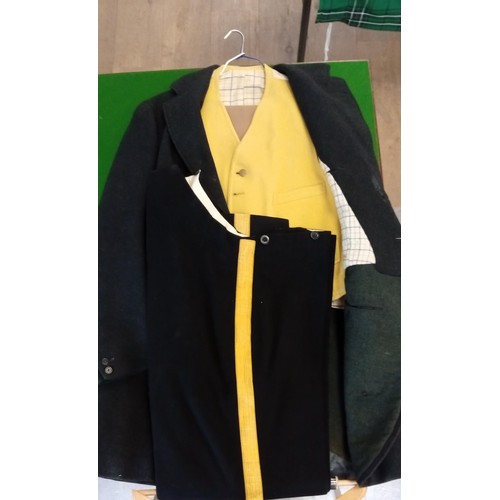 381 - Original Royal Navy uniform tail coat, waist coat and gold laced trousers