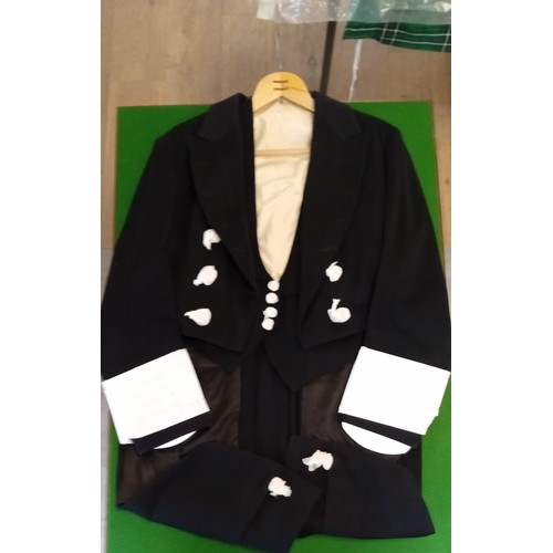 381 - Original Royal Navy uniform tail coat, waist coat and gold laced trousers