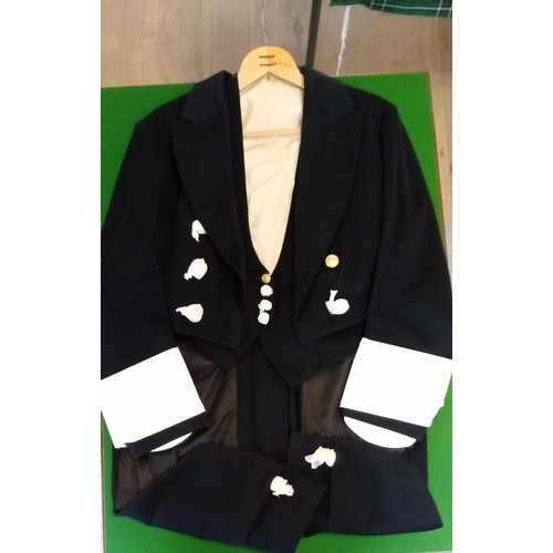 381 - Original Royal Navy uniform tail coat, waist coat and gold laced trousers